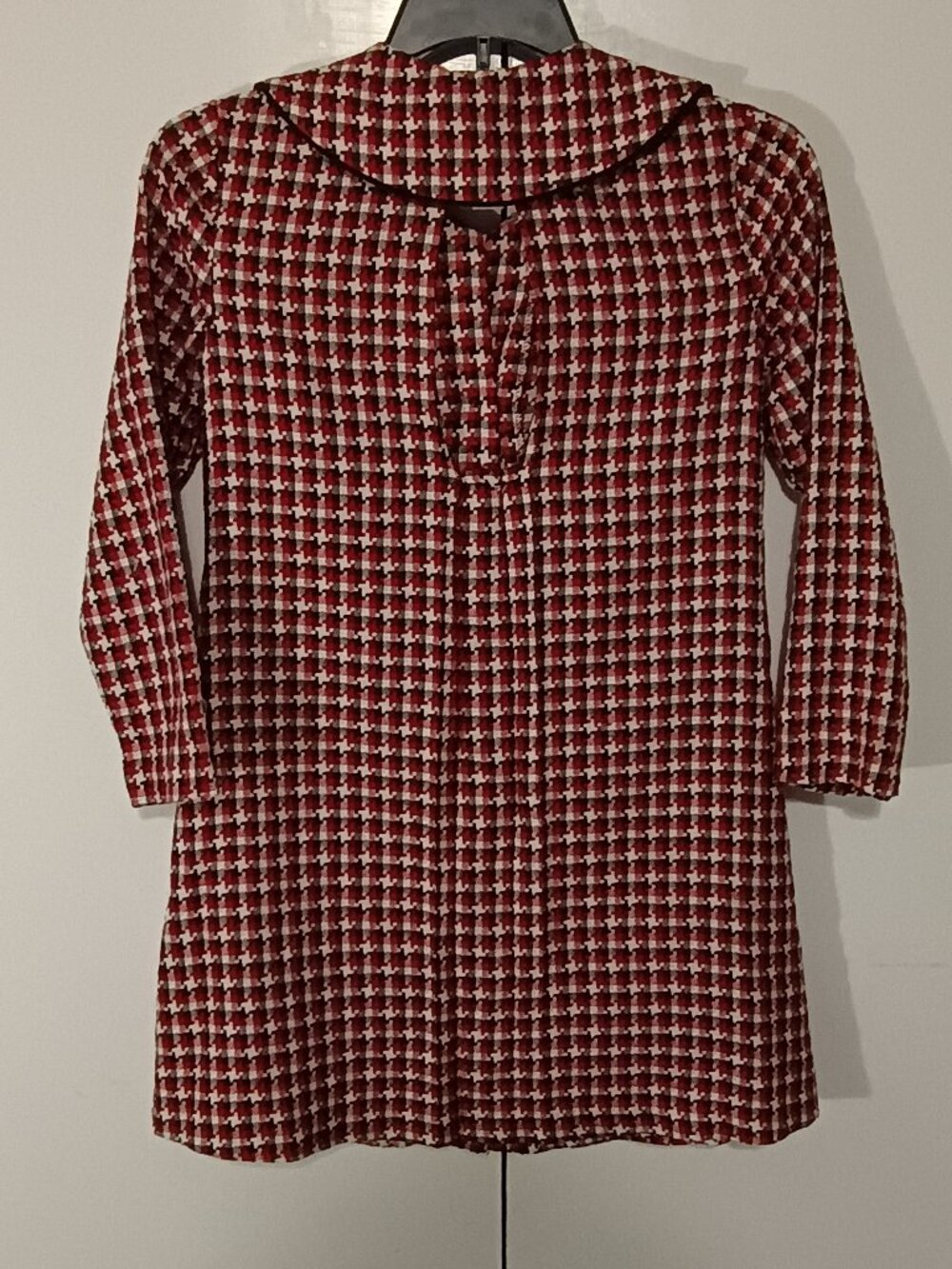 Iris & Ivy Girls Size 12 Red Black White Tweed Houndstooth Peter Pan Collar Coat - Picture 3 of 10